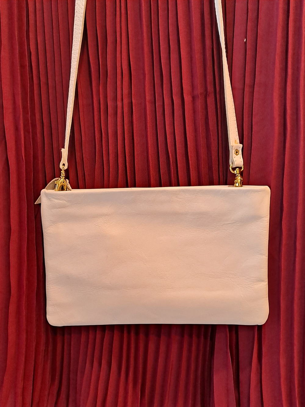 Sarah Stewart Minimal White Lambskin Leather Crossbody Evening Bag W/Gold Accent